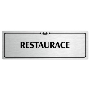 Restaurace, 200x66mm, stříbrná popiska s ozdobou uprostřed