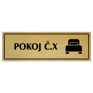 Pokoj č., 200x66mm, zlatá popiska s rámečkem