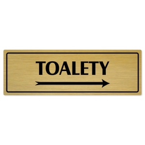 Toalety vpravo, 200x66mm, zlatá popiska s rámečkem