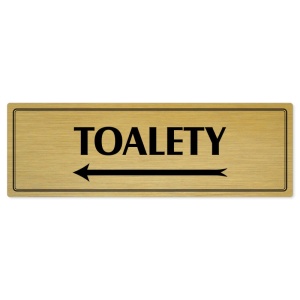 Toalety vlevo, 200x66mm, zlatá popiska s dvojtým rámečkem
