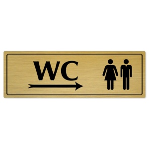 WC společné vpravo, 240x79mm, zlatá popiska s dvojtým rámečkem