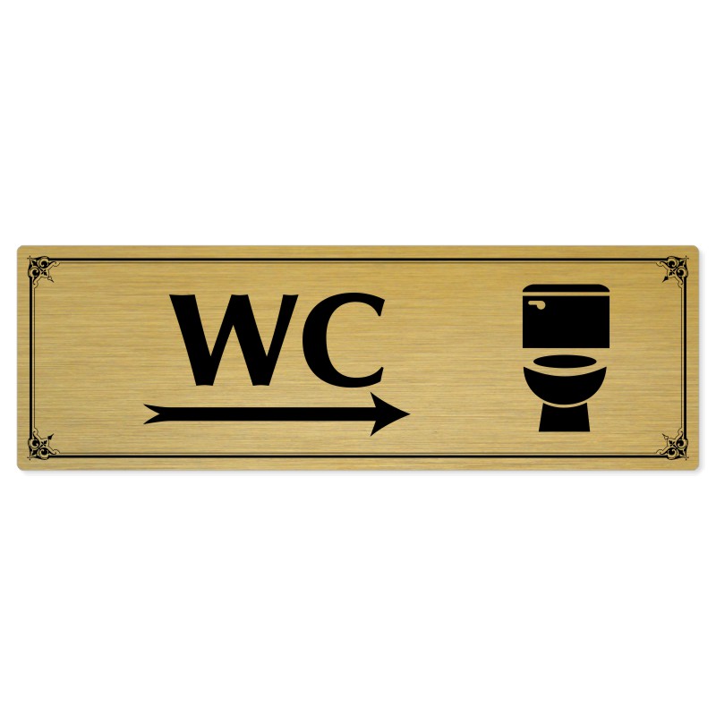 WC vpravo, 200x66mm, zlatá popiska s okrasným rámečkem