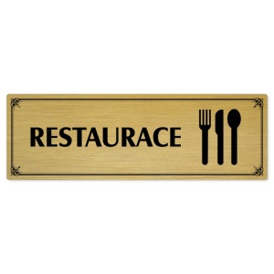 Restaurace, 200x66mm, zlatá popiska s okrasným rámečkem  