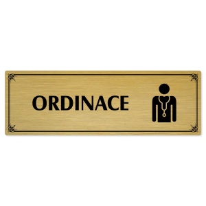 Ordinace, 200x66mm, zlatá popiska s okrasným rámečkem  