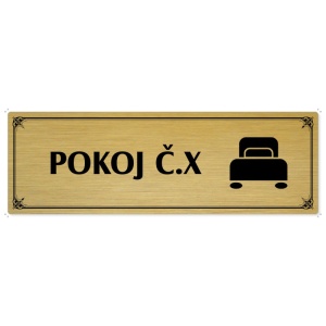 Pokoj č., 200x66mm, zlatá popiska s okrasným rámečkem  
