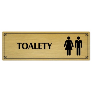 Toalety společné, 200x66mm, zlatá popiska s okrasným rámečkem  