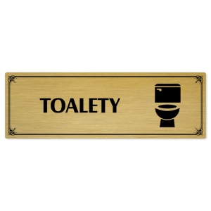 Toalety, 200x66mm, zlatá popiska s okrasným rámečkem  