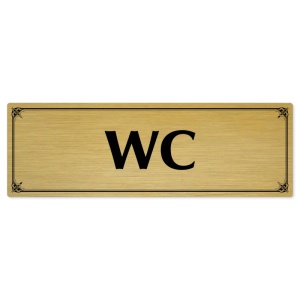 WC, 200x66mm, zlatá popiska s okrasným rámečkem  