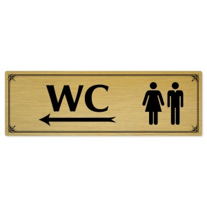 WC společné vlevo, 200x66mm, zlatá popiska s okrasným rámečkem  