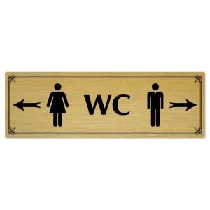 WC společné - rozcestník, 200x66mm, zlatá popiska s okrasným rámečkem  