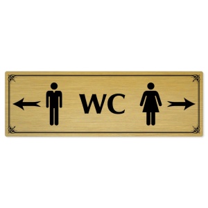 WC společné - rozcestník, 200x66mm, zlatá popiska s okrasným rámečkem  