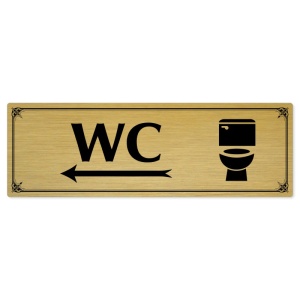 WC vlevo, 200x66mm, zlatá popiska s okrasným rámečkem  