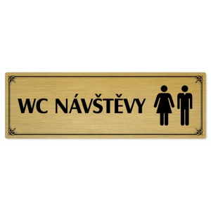 WC návštěvy společné, 200x66mm, zlatá popiska s okrasným rámečkem  