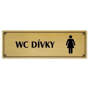 WC dívky, 240x79mm, zlatá popiska s okrasným rámečkem  