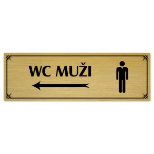 WC muži vlevo, 200x66mm, zlatá popiska s okrasným rámečkem  