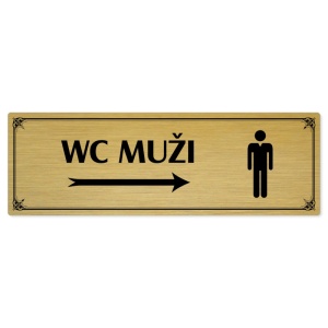 WC muži vpravo, 240x79mm, zlatá popiska s okrasným rámečkem  