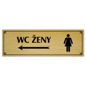 WC ženy vlevo, 240x79mm, zlatá popiska s okrasným rámečkem  