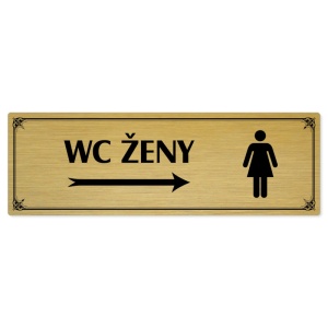 WC ženy vpravo, 200x66mm, zlatá popiska s okrasným rámečkem  