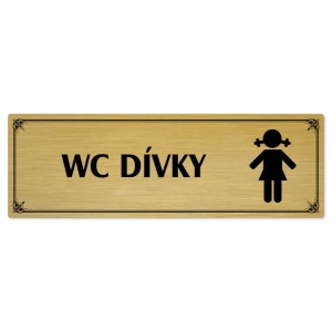 WC dívky, 200x66mm, zlatá popiska s okrasným rámečkem  