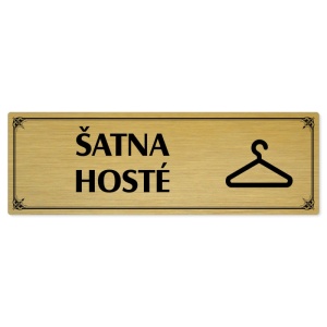 Šatna hosté, 200x66mm, zlatá popiska s okrasným rámečkem  