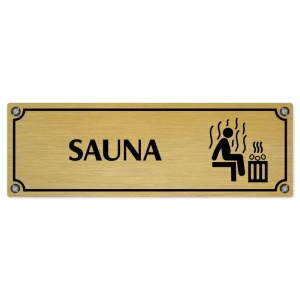 Sauna, 240x79mm, zlatá popiska s imitacemi šroubků