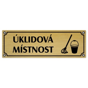 Úklidová místnost, 200x66mm, zlatá popiska s imitacemi šroubků
