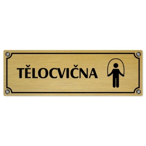 Tělocvična, 240x79mm, zlatá popiska s imitacemi šroubků