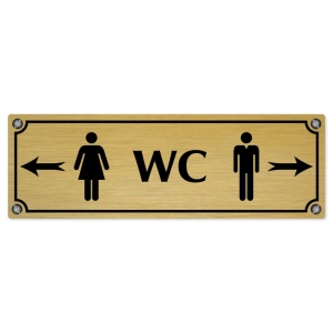 WC společné - rozcestník, 240x79mm, zlatá popiska s imitacemi šroubků