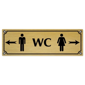 WC společné - rozcestník, 240x79mm, zlatá popiska s imitacemi šroubků