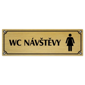 WC návštěvy ženy, 240x79mm, zlatá popiska s imitacemi šroubků