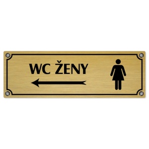 WC ženy vlevo, 240x79mm, zlatá popiska s imitacemi šroubků