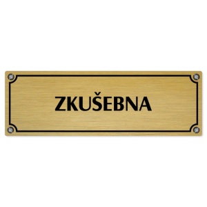 Zkušebna, 240x79mm, zlatá popiska s imitacemi šroubků