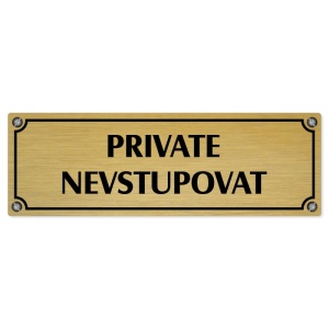 Private, 240x79mm, zlatá popiska s imitacemi šroubků