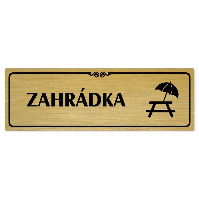 Zahrádka, 200x66mm, zlatá popiska s ozdobou uprostřed