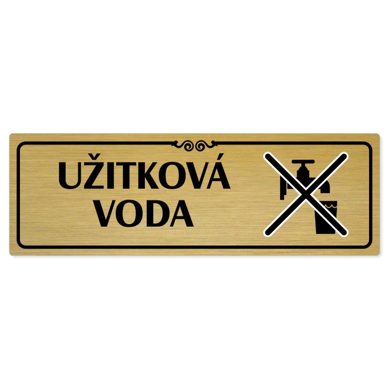 Užitková voda, 200x66mm, zlatá popiska s ozdobou uprostřed