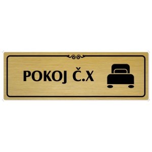 Pokoj č., 200x66mm, zlatá popiska s ozdobou uprostřed
