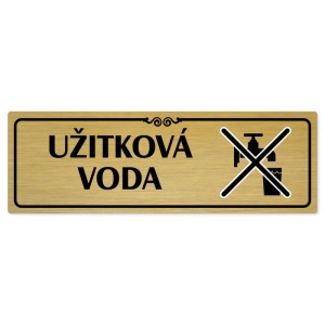 Užitková voda, 240x79mm, zlatá popiska s ozdobou uprostřed