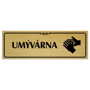 Umývárna, 200x66mm, zlatá popiska s ozdobou uprostřed