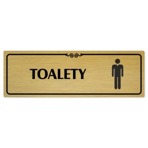 Toalety muži, 240x79mm, zlatá popiska s ozdobou uprostřed