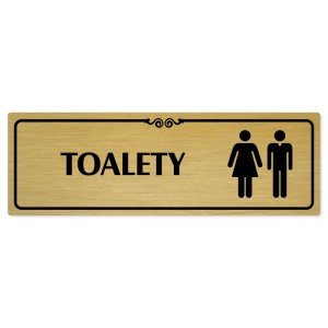 Toalety společné, 240x79mm, zlatá popiska s ozdobou uprostřed