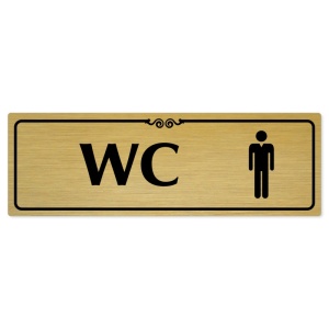 WC muži, 200x66mm, zlatá popiska s ozdobou uprostřed