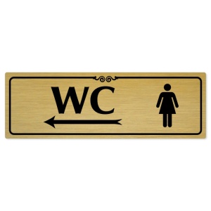 WC ženy vlevo, 200x66mm, zlatá popiska s ozdobou uprostřed
