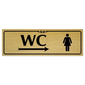 WC ženy vpravo, 240x79mm, zlatá popiska s ozdobou uprostřed