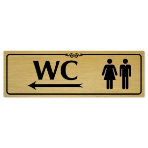 WC společné vlevo, 240x79mm, zlatá popiska s ozdobou uprostřed