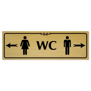 WC společné - rozcestník, 240x79mm, zlatá popiska s ozdobou uprostřed