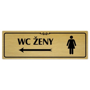 WC ženy vlevo, 200x66mm, zlatá popiska s ozdobou uprostřed