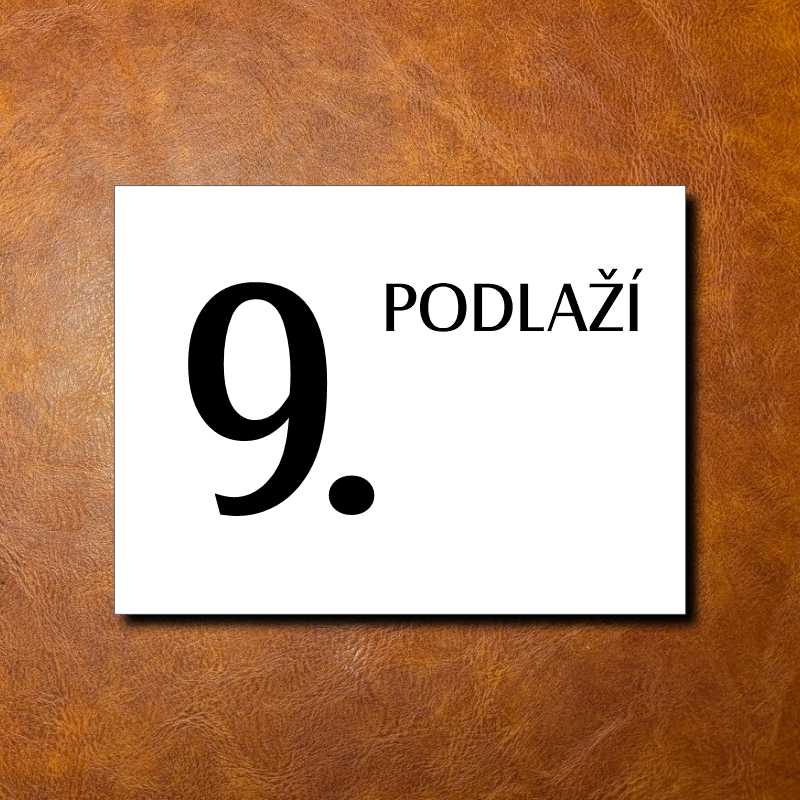 9 PODLAŽÍ, bílá cedulka 200x150mm