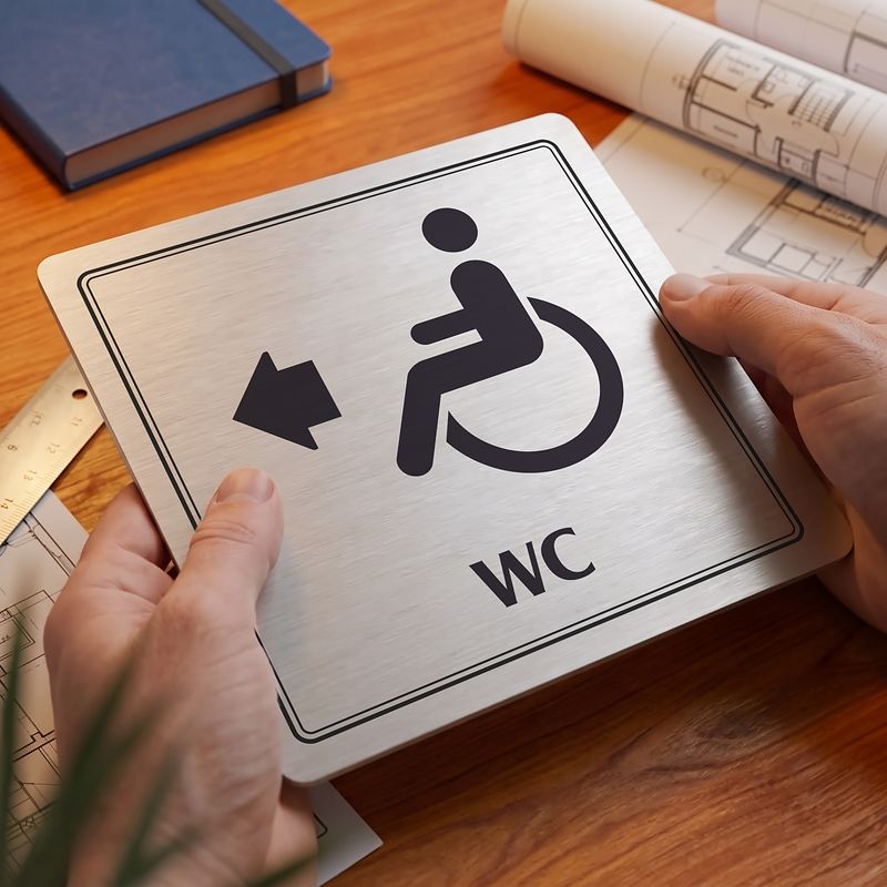 WC invalidé vpravo, 80x80mm, stříbrná, Utah