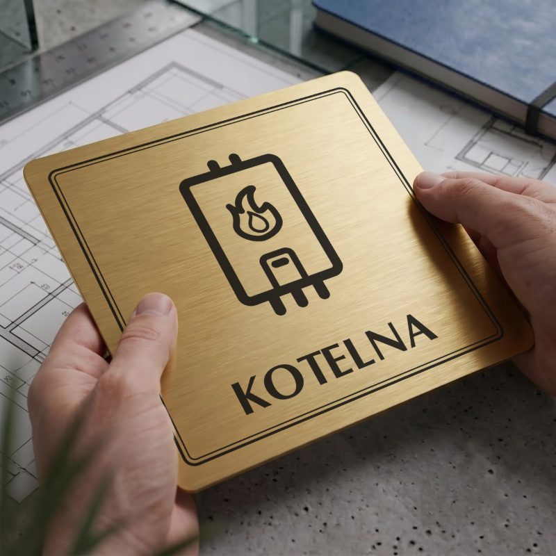 Piktogram Kotelna – zlatá cedulka, dvojitý rámeček