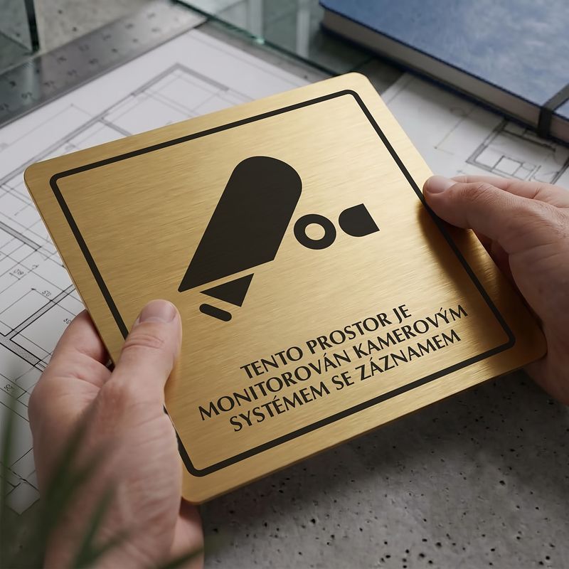 Piktogram Kamera se záznamem – zlatá cedulka, jednoduchý rámeček